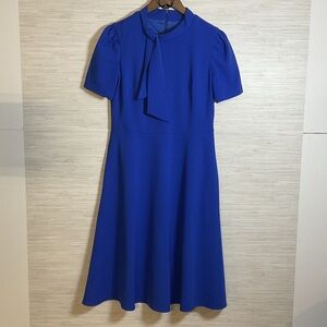Ivy & Blu Royal Blue Tie Neck Short Sleeve Fit And Flare Midi Dress 10